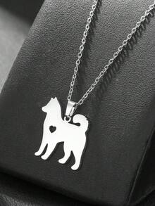 1pc Cute Animal Dog With Hollow Heart Stainless Steel Pendant Necklace, Suitable For Family, Friends, Daily Wear