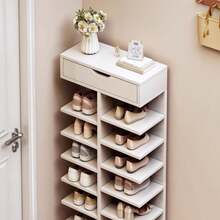 ZhdnBhnos 10 Tier Vertical Shoe Rack, 18 Pairs Narrow Shoe Shelf With Top Small Cabinet Freestanding Shoe Storage Rack Space Saving Shoes Organizer For Hallway Entryway Corner (White) - 變體2 - 查看 2