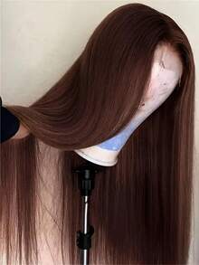 NATAN 蜂蜜金棕色前额发片，180% 密度，真人前额发片混合发丝，无胶蕾丝前假发，13*4 无胶假发，无胶真人假发，4/27 高光波波头假发，女士款，预先拔毛，8 英寸-36 英寸混合发丝，由真人前额发片与合成纤维和蛋白质丝混合制成。 - S4 - 查看 7