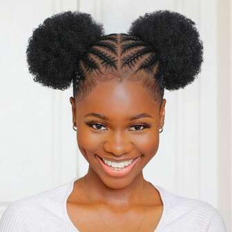 Peluca trenzada para mujeres, peluca trenzada sintética de encaje completo con cola de caballo rizada y moño afro (negro natural)