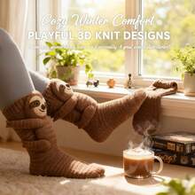 3D Animal Plush Hug Socks, Animal Pattern Knitted Floor Socks, Warm Socks, Cute Autumn/Winter Floor Socks - Monkey, Koala, Panda, Rabbit Etc. | Handmade Crochet Warm Mid-Calf/Knee-High Socks With Adorable 3D Animal Face And Hugging Arms | Comfortable Christmas Gift, Couples Set | Soft And Durable Yarn - Multicolor - View 6