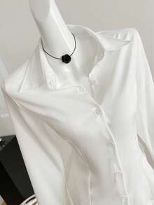 Women's Autumn New Arrival Long Sleeve Fitted Collared Button-Up Shirt