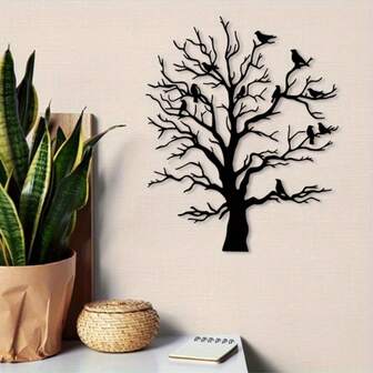 CIFbuy 1件大型生命之树带鸟金属墙饰 - 复古乡村铁艺粉末涂层金属，精致的树枝和鸟类设计，适用于室内/室外家居办公室花园装饰，感恩节圣诞节丰收节礼物，送给自然爱好者，户外树木装饰。
