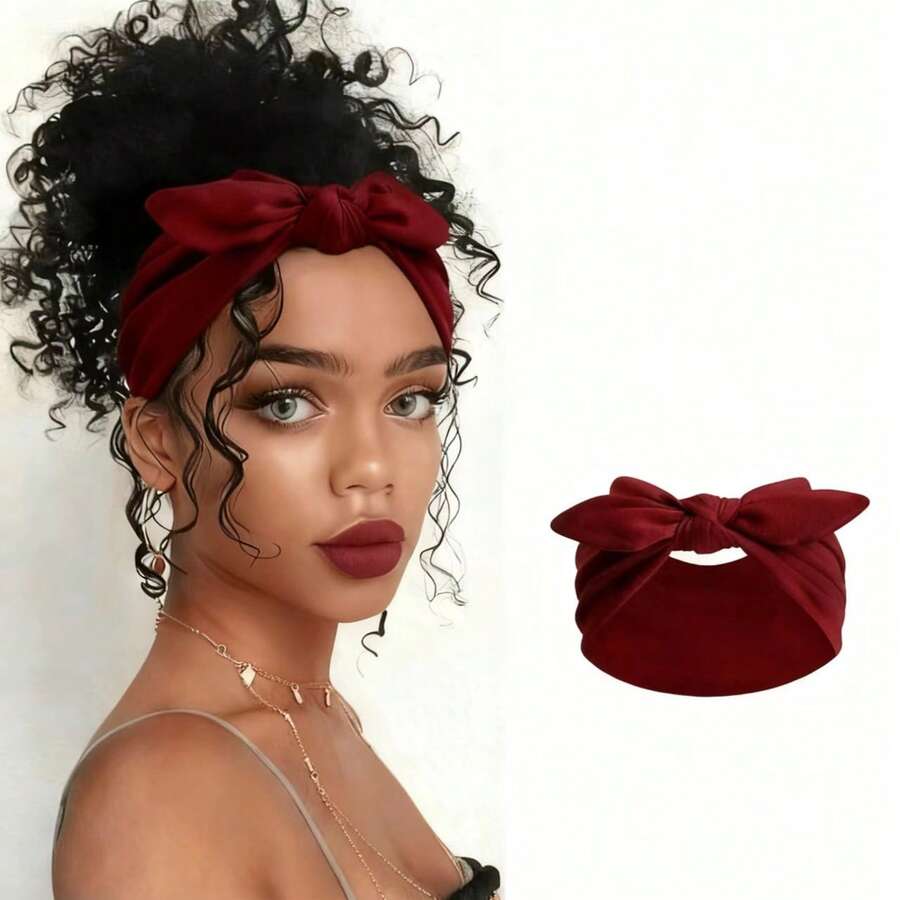 1/3/Set Women's Butterfly Bow Rabbit Ear Headband, Bohemian Style Super Wide Cute Rabbit Ear Knot Headband, Christmas/Autumn/Autumn Winter Hair Accessories, Women's Elastic Solid Color Butterfly Bow Headband, Suitable For Fitness/Yoga/Sports/Outdoor Activities, A Solid Color Casual Headband Suitable For All Seasons - Màu Đỏ Sâu - Xem 1