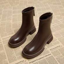 2025 Autumn/Winter New Thick Sole Elastic Chelsea Ankle Boots, High Heel, British Style, Slim Fit For Women - Brown - View 6