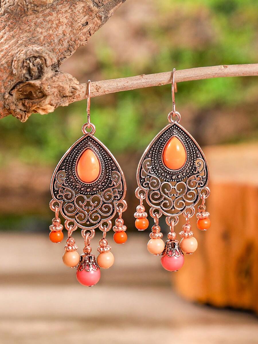 TopHanqi Bohemian Geo Decor Bead Drop Earrings - Multicolor - View 1