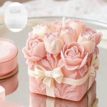 1个逼真浪漫的3D花束礼盒造型硅胶模具，适用于手工DIY香薰蜡烛/树脂装饰品/肥皂/石膏工艺品，耐热可重复使用，创意精美的蜡烛模具，饰有精致的玫瑰和丝带细节，是情人节、生日、母亲节、圣诞节和其他温馨节日的理想礼物。其柔和的造型为室内装饰增添了温暖和甜蜜，点燃的蜡烛仿佛释放出爱与美好。 - 白色 - 查看 3