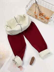 Women's High Waist Fleece Lined Leggings With Pockets Winter Warm Thickened Stretchy Pants - 紅色 - 查看 6