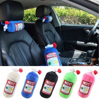 1 pieza Cojín de asiento de coche de peluche con diseño de tanque de gasolina colorido - Reposacabezas y almohada de apoyo para el cuello suave de punto, se ajusta a todos los vehículos, con etiqueta de