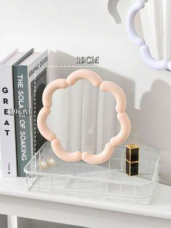 1个奶油色花卉图案梳妆镜，电镀化妆镜，家用/宿舍桌面不对称化妆镜，价格实惠，适合作为圣诞礼物、化妆品、化妆工具、廉价商品、礼物、女士礼物、圣诞礼物。