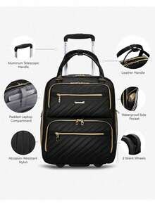Underseat Carry On Luggage With Wheels, Stylish Lightweight Under Seat Luggage, Soft Sided Personal Item Suitcase For Short Trip (Black, 16 Inch) - Black - View 8