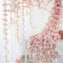 3pcs 23.6ft Artificial Cherry Blossom Flower Japanese Kawaii Vines Artificial Flowers Outdoor Hanging Flowers Garland For Wedding Party Home Bedroom Decor, Spring Indoor/Outdoor Decoration, Decoration Flower