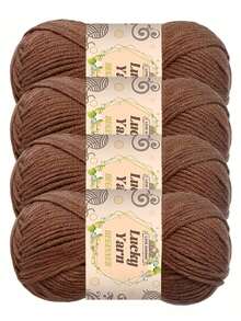 4股纯色钩针线，4团装，适合初学者，可用于钩织包袋、工艺品、装饰品、节日礼物、秋冬季饰品等。 - 彩色 - 查看 4