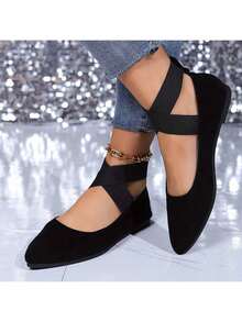 1双加大码纯色弹力平底芭蕾鞋，适合户外穿着，春夏皆宜 - 黑色 - 查看 1