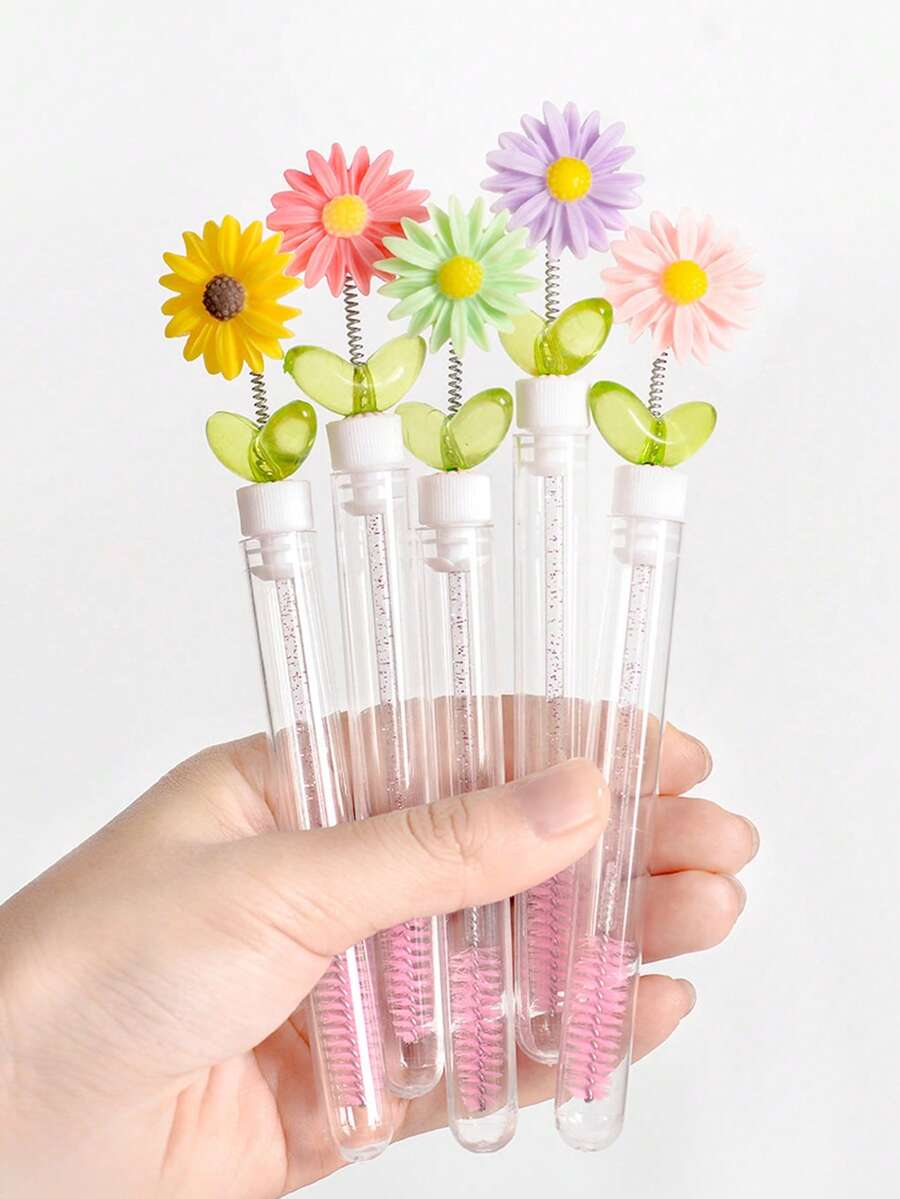 1支/5支装可爱花朵螺旋睫毛夹睫毛延长螺旋刷便携管状睫毛刷水晶柄刷 - 彩色 - 查看 1