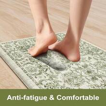 KIMODE Anti Fatigue Kitchen Mats Floor, Boho Floral Kitchen Rugs 17x29.5+17 X47", Cushioned Mats Kitchen Floor, Non Slip Kitchen Floor Mats, Sink, Laundry, Office, Desk Blue Multi E3V1 - 綠色 - 查看 3