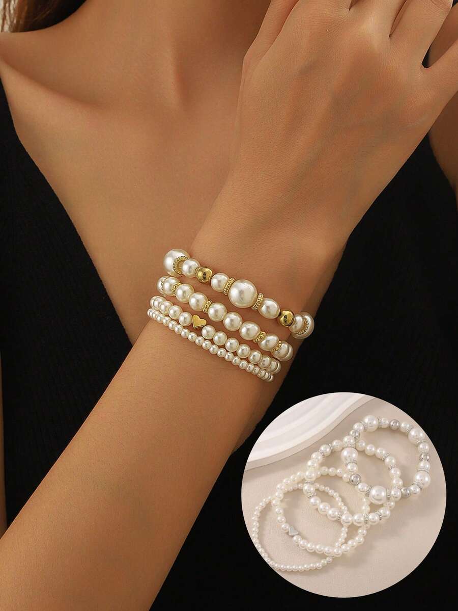 Set de 8 piezas de pulseras elegantes y vintage con cuentas de perlas falsas de ABS, adecuadas para uso diario, fiestas, banquetes, gran regalo para familiares y amigos
