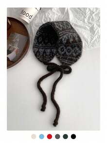 Diadema/bufanda tejida con diseño de copos de nieve y muñeco de nieve para Navidad, orejeras reversibles y cálidas con lazo, cubremanos de invierno acogedores, orejeras tejidas de moda para mujer