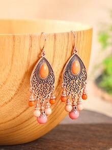 TopHanqi Bohemian Geo Decor Bead Drop Earrings - Multicolor - View 5