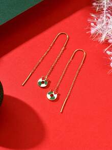 歐美風立方鋯石耳環一對，女士不鏽鋼配飾，適合派對和日常佩戴 - 金黃色 - 查看 9