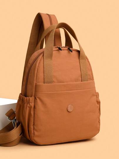 1pc Solid Color Nylon Fabric Zipper Closure Fashion Casual Backpack, Women's Shoulder Crossbody Bag, Suitable For Daily Commute, Work, School, Shopping, Short Trip