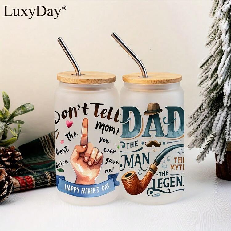 12PCS UV DTF Cup Wraps - Fathers Day Pattern Transfer Stickers For 16oz Glass Self-Adhesive Decals With "Daddy King" "Happy Father'S Day" "Hero Dad" Designs For Water Bottle Crafts For Ideas Dads Gift - Multicolor - View 3
