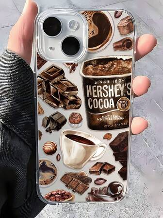 1个时尚个性化咖啡巧克力标语图案全覆盖透明防指纹TPU手机壳，兼容/Galaxy/ 16 Pro Max/16/16 Pro/16 Plus/11/15/15 Pro/15 Pro Max/12/13/14 Pro Max/Xs/Xr/11 Pro/11 Pro Max/12 Pro/12 Pro Max/13 Pro/13 Pro Max/7 Plus/14 Pro/14 Pro Max/14 Plus/7 Plus/8 Plus/8/SE2/12 Mini/13 Mini