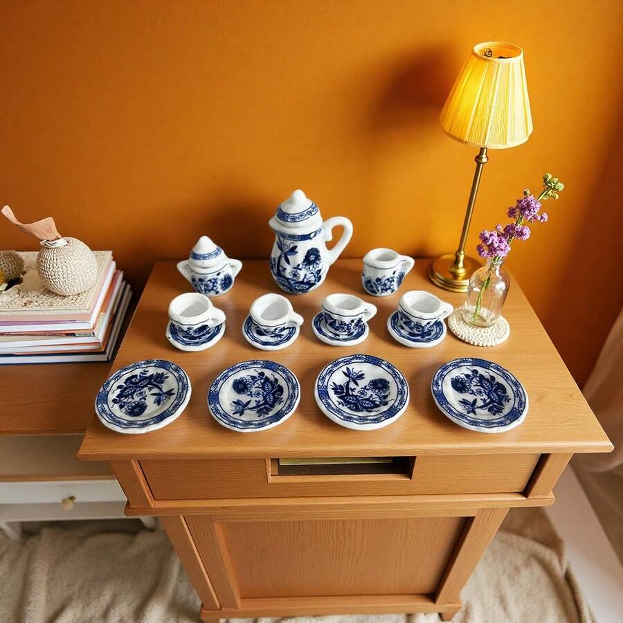 15-Piece Set Of Vintage Mini White Porcelain Tea Set (Teapot, Teacup, Saucer) Tableware, Home Model Decoration, Decoration, Perfect Birthday Valentine's Day Gift. - Multicolor - View 1