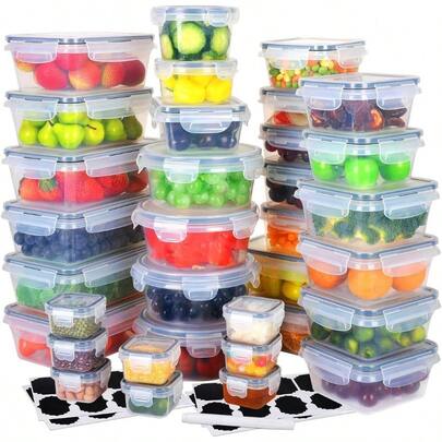 34Pcs Food Storage Containers Set With Lids Leak Proof Meal Prep Plastic Container Set For Microwave Oven Freezer And Dishwasher
