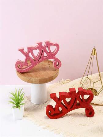 1pc Wooden Valentine's Day Shiny English Letter Festival Party Decorations, Wedding Atmosphere Sense Ornaments, Room Decoration, Tabletop Decoration Ornament