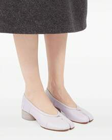 KOKOMOMO Black Split Toe Ballet Heels For Women Japanese Tabi Shoes Cylindrical Low Heels Pumps Chunky Block Heel Office Wedding Party Dress Shoes 12 INCHChristmas - 淺紫色皺紋 - 查看 11