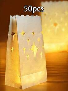 10个阻燃蜡烛袋，灯笼袋，不含蜡烛。白色灯笼蜡烛袋 - 可重复使用阻燃棉质材料 - 适用于婚礼、情人节招待会、订婚活动、求婚 - 白色 - 查看 11