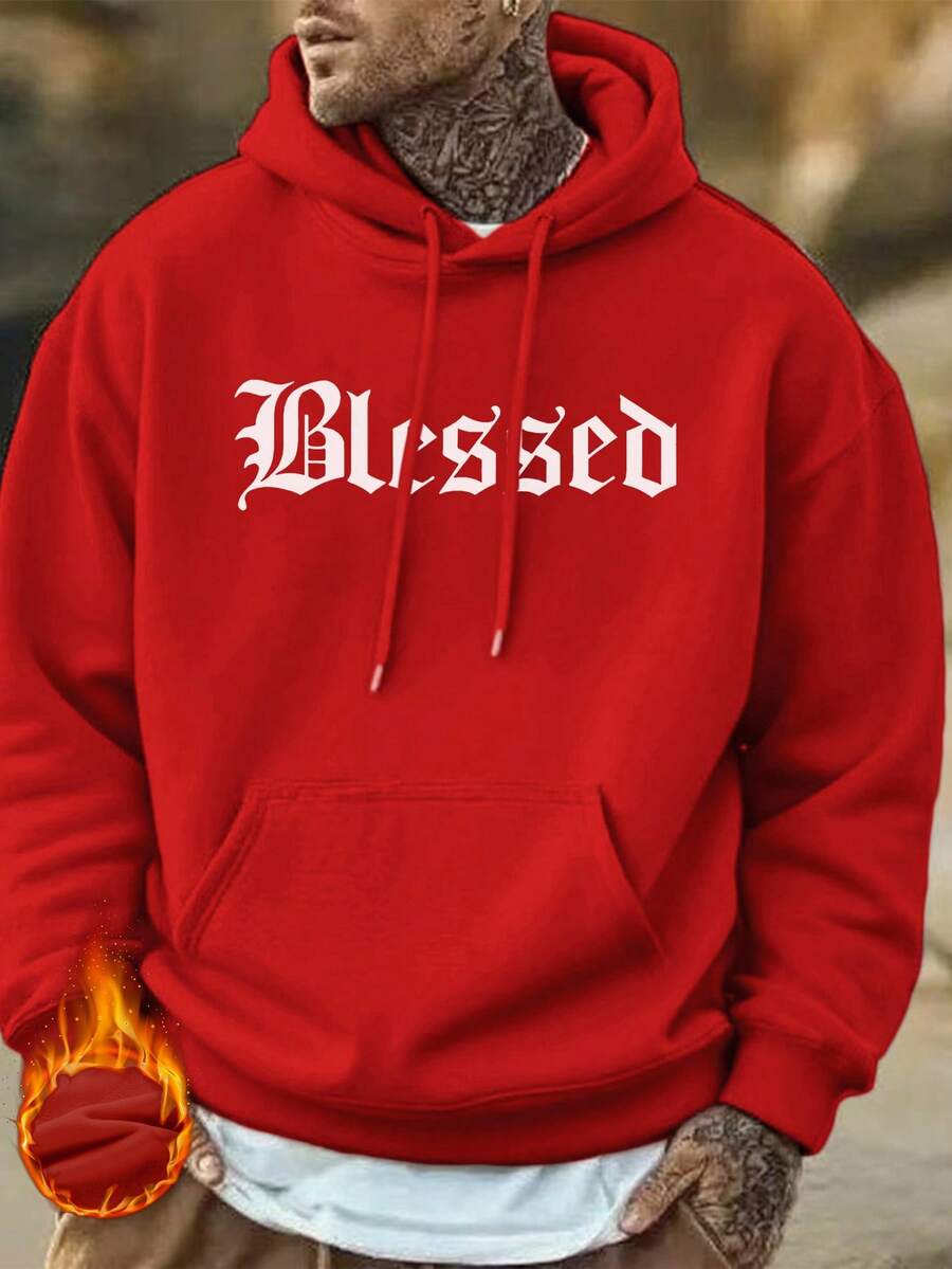 Krometka Áo Hoodie Nam Phong Cách Thường Ngày Đường Phố ONE WAVE với Họa Tiết Khẩu Hiệu Tiếng Anh, Thích Hợp Cho Mùa Thu/Đông - Đỏ - Xem 1
