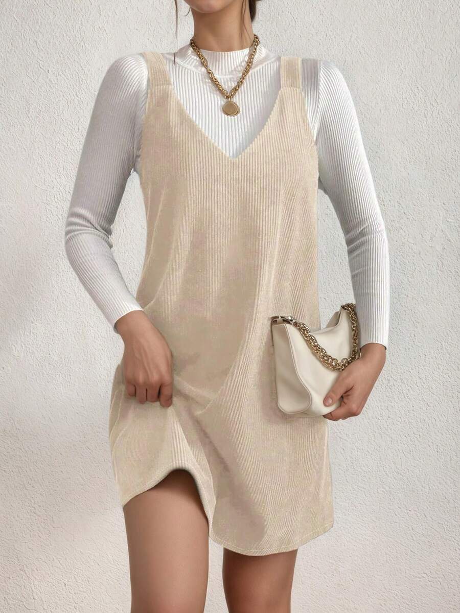 Casual Solid Color Sleeveless Dress, Versatile For Spring & Autumn