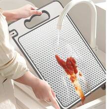 优质不锈钢切菜板，双面厨房砧板，内置磨刀器和蒜泥器，防滑硅胶包裹，可用洗碗机清洗，最佳礼物之选 - 米色 - 查看 10