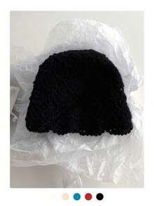 1顶纯色贝壳纹理针织帽，手工钩编无檐帽，复古风，透气保暖，适合秋冬季节。 - 貝殼紋雙層 - 查看 7