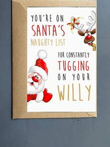 1pc Funny Christmas Greeting Card, Mischievous Blessing Card With Santa Claus And Reindeer, Children's Christmas Card To Exchange, Best Gift For Friends During Holidays - Multicolor - View 2