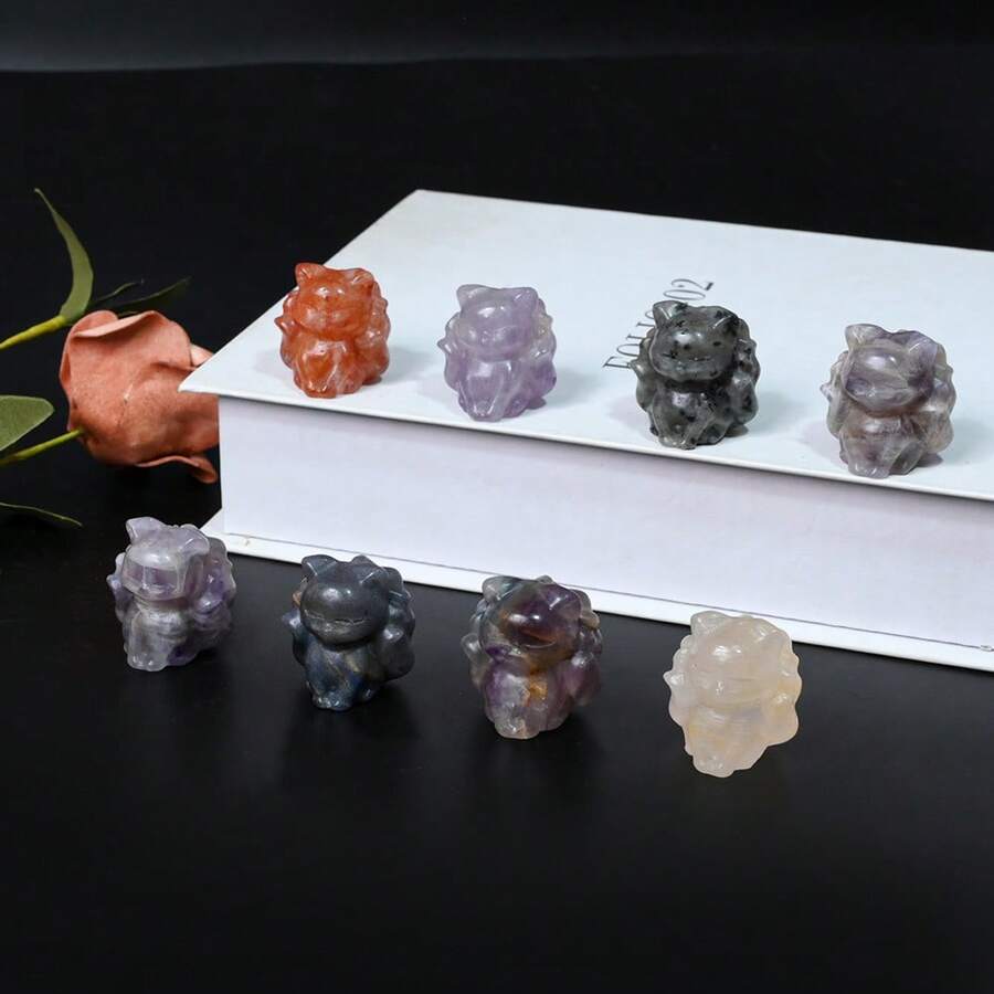 Natural Crystal Nine-Tailed Fox Carving, Animal Sculpture, Holiday Decoration, Christmas And New Year's Gift. - Multicolor - View 1