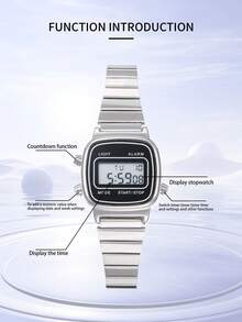 FANSICHEN 1件女士不锈钢表带时尚日历闹钟数字手表，适合日常装饰 - 均碼 - 查看 4