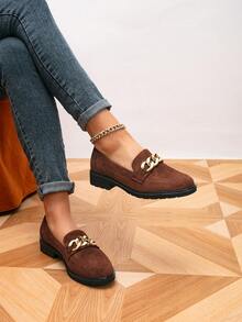 女士乐福鞋，圆头链条平底鞋，户外复古女士平底鞋，复古平底鞋，女士休闲鞋 - 銅色 - 查看 3