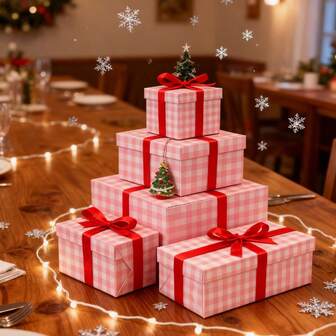 1卷超长巨型包装纸 - 绿白格子或粉白格子，圣诞节和情人节礼物包装，防撕裂，厚实耐用 - 适用于礼品、贺卡 - 优雅简约设计，节日贺卡装饰，简约包装，结实涂层纸包装，情人节装饰，情人节礼物包装