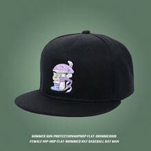 A cute item with a black cat and mushrooms, a street fashion style, and a cap with a protective effect haphop baseball cap duckville cap flat bill cap fashionable low cap low cap ball cap Baseball cap duck cap breathable snapback small head around large head around unisex snapback cap graphic print baseball cap retro snapback cap visual sports - ブラック - チェックする 4