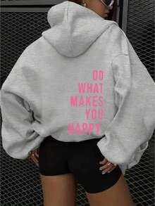 女士时尚秋冬连帽套头卫衣，柔软舒适保暖内衬休闲上衣 - 灰色 - 查看 8