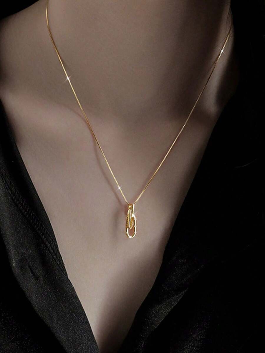 1件优雅简约椭圆几何铜质吊坠项链，镶嵌水钻，适合女性日常、节日、派对、约会佩戴，可作为新年礼物或珠宝礼品。 - 吊墜項鍊 - 查看 1