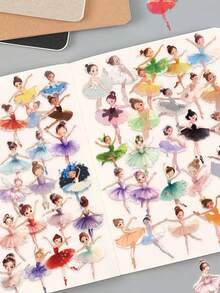 50张芭蕾舞女孩贴纸，适用于笔记本、手机壳、iPad、行李箱、水瓶等，DIY装饰材料，防水PET透明贴纸 - 彩色 - 查看 3