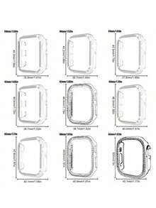 1个镶钻闪亮保护壳，适用于38mm、40mm、41mm、42mm、44mm、45mm手表，塑料材质，防摔防刮，奢华闪亮电镀金属色外壳，兼容 SE/9/8/7/6/5/4/3/2/1 - 銀色 - 查看 5