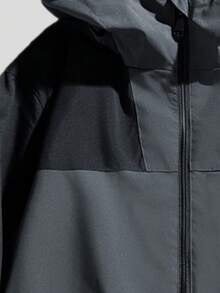 Men's Lightweight Casual Hooded Jacket, Loose Versatile Windbreaker, Spring/Autumn Zipper Design Utility Jacket, Suitable For Daily Wear, Gatherings, Hiking, Trekking And Various Occasions - Dark Grey - View 3