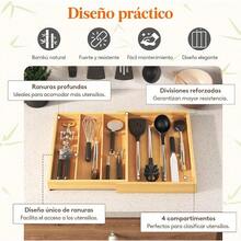 Lifewit Organizador Utensilios Extensible de 3 a 4 Compartimentos Bandeja Cubiertos de Bambú Separadores Ajustable de Cajones Cocina Armario para Cuchillos/Herramientas/Cucharas/Tenedores Natural - natural - Ver 5