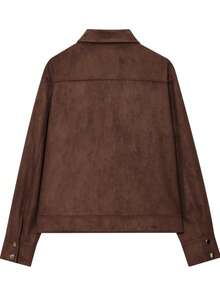 Chaqueta casual suelta de manga larga de ante sintético para mujer, de unicolor, de otoño/invierno, con solapa y bolsillo