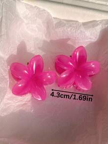3 piezas/1 pieza Pinzas para el cabello con forma de flor de Hawái de plástico ligero y color rosa, de varios tamaños, de estilo elegante y sencillo, de unicolor, adecuadas para uso diario, casual, fiesta, viaje, playa, peinado, lavado de cara, baño, maquillaje, accesorio de vestir - Rosa - Ver 2